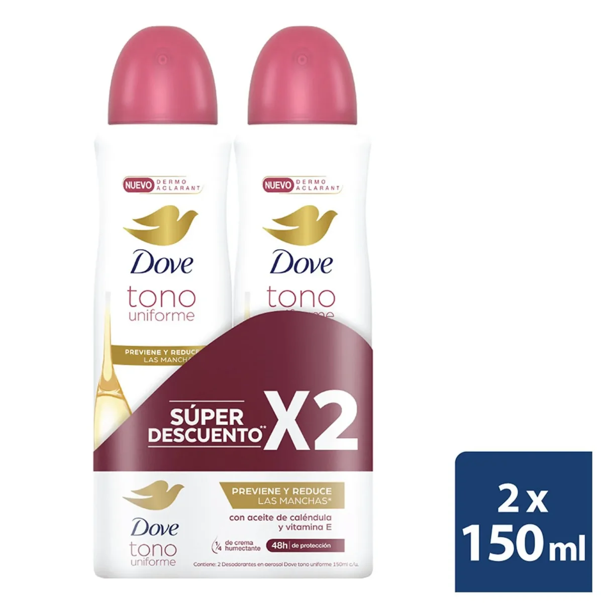 Desodorante Dove Caléndula Tono Uniforme Aerosol 2X150 Ml